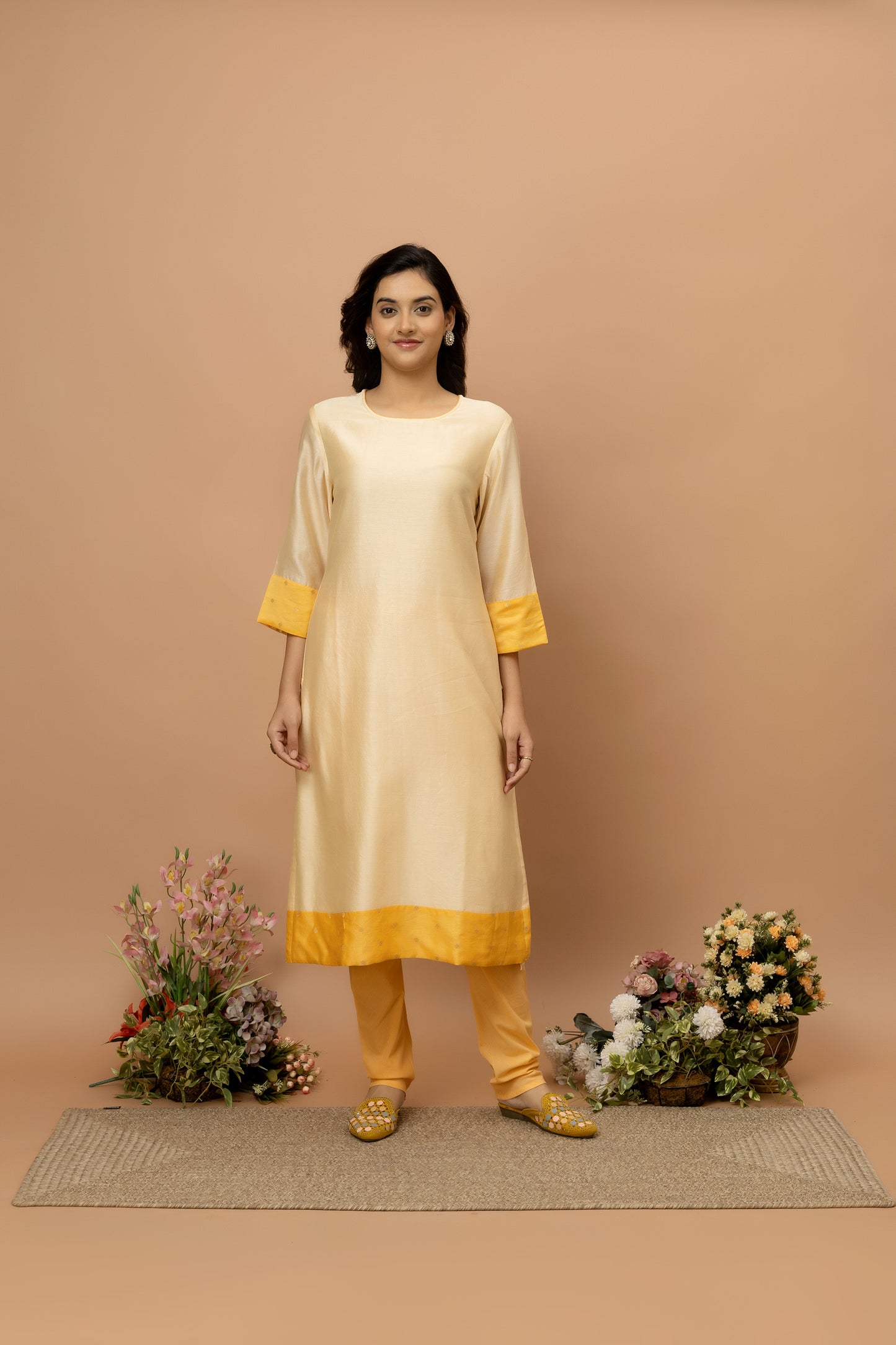 Rozanna Beige Chanderi Patchwork Kurta Set