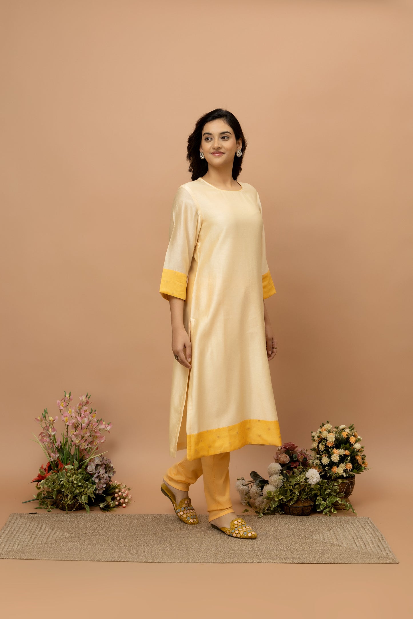 Rozanna Beige Chanderi Patchwork Kurta Set