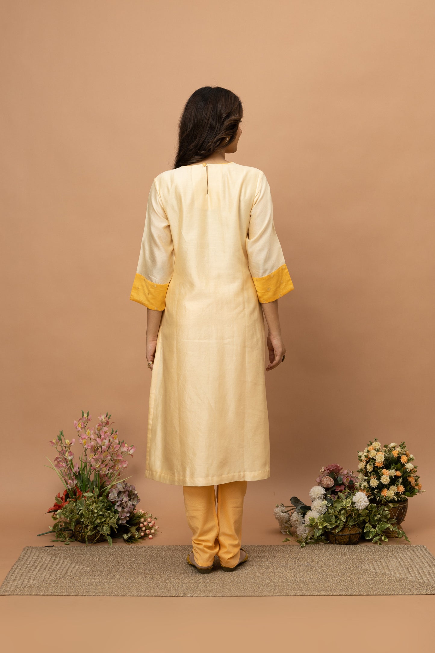 Rozanna Beige Chanderi Patchwork Kurta Set