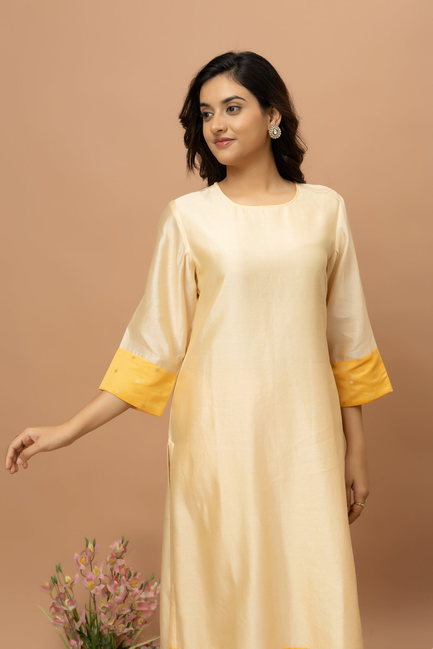 Rozanna Beige Chanderi Patchwork Kurta Set