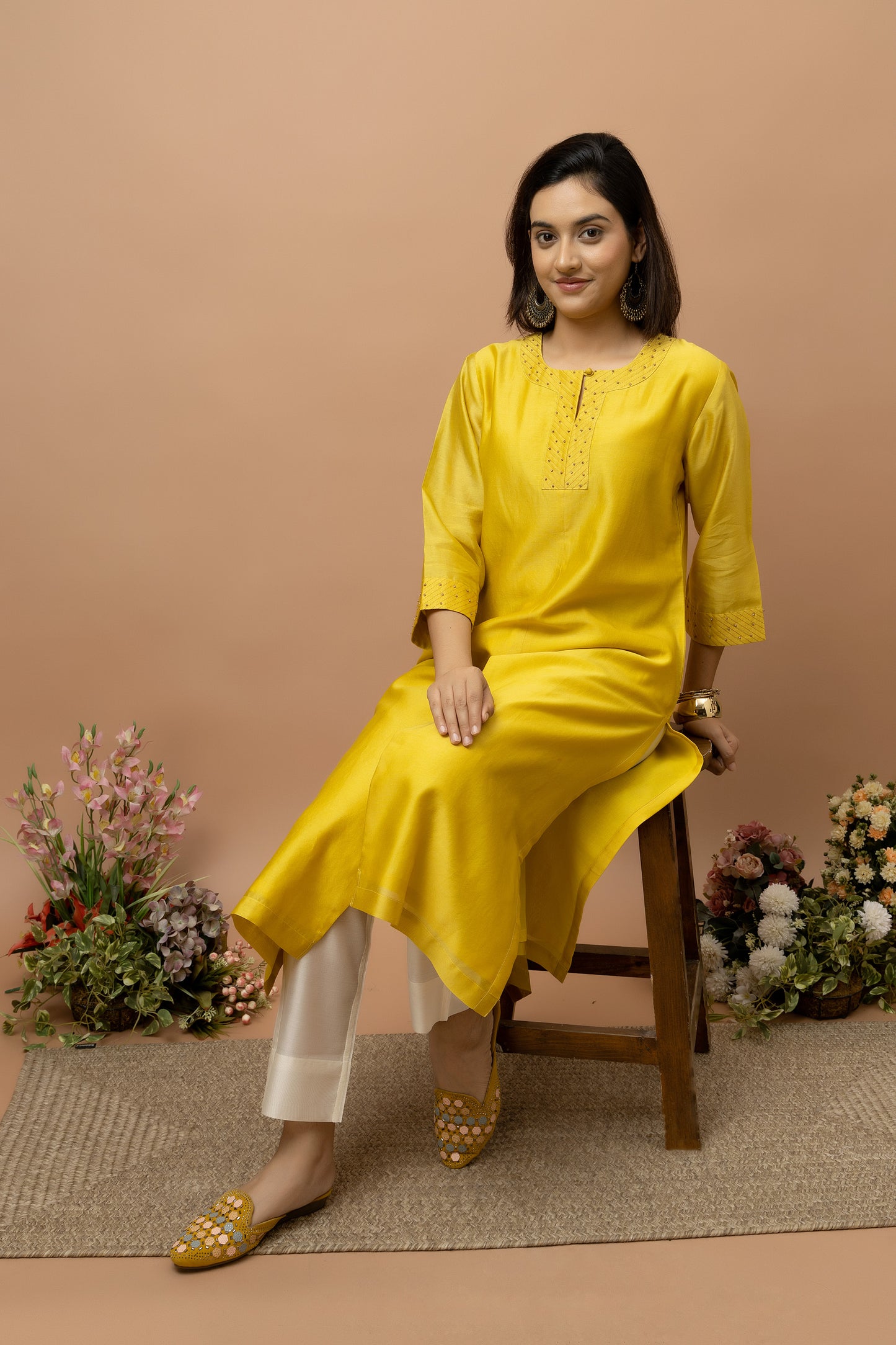 Rozanna Mustard Chanderi Kurta