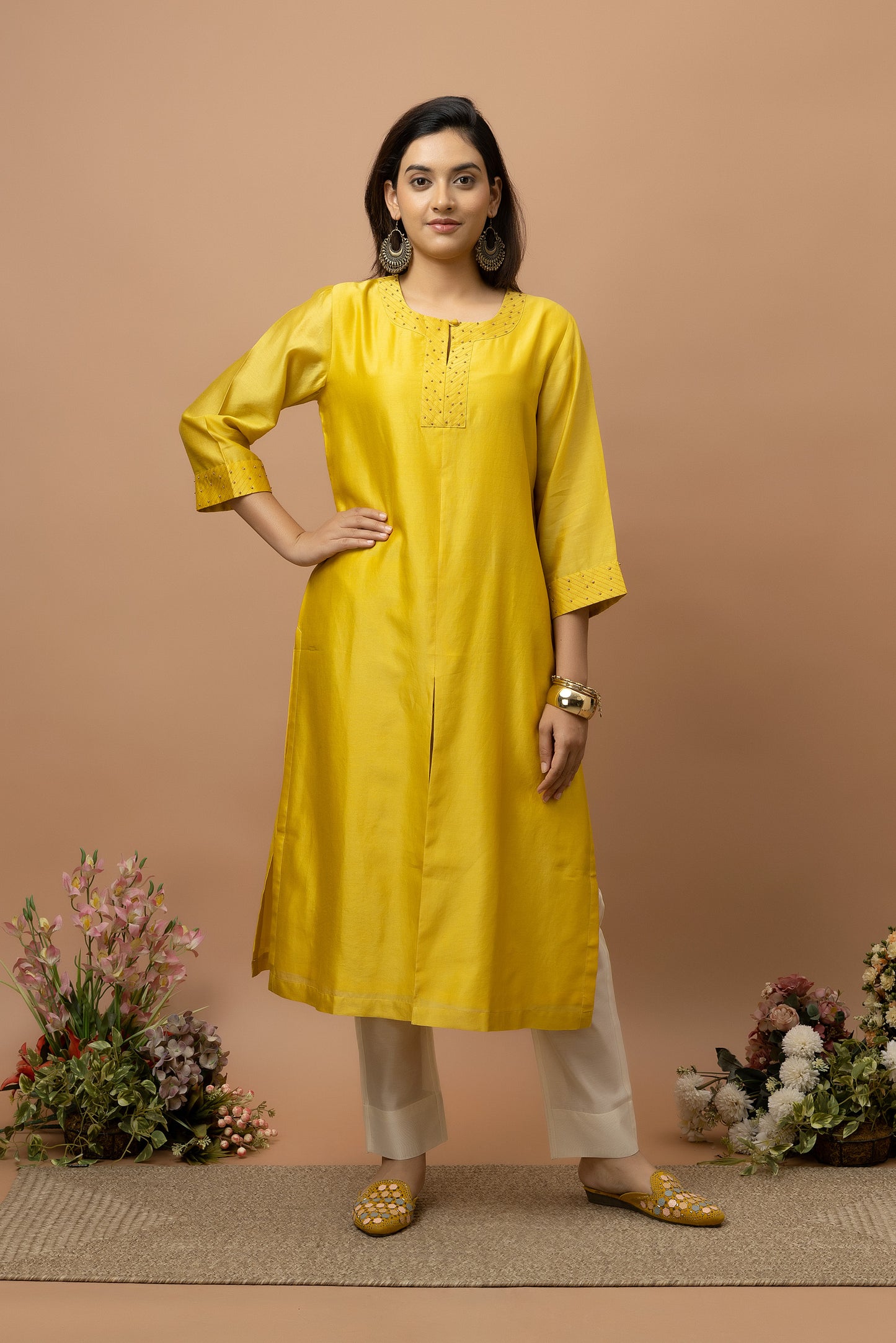 Rozanna Mustard Chanderi Kurta