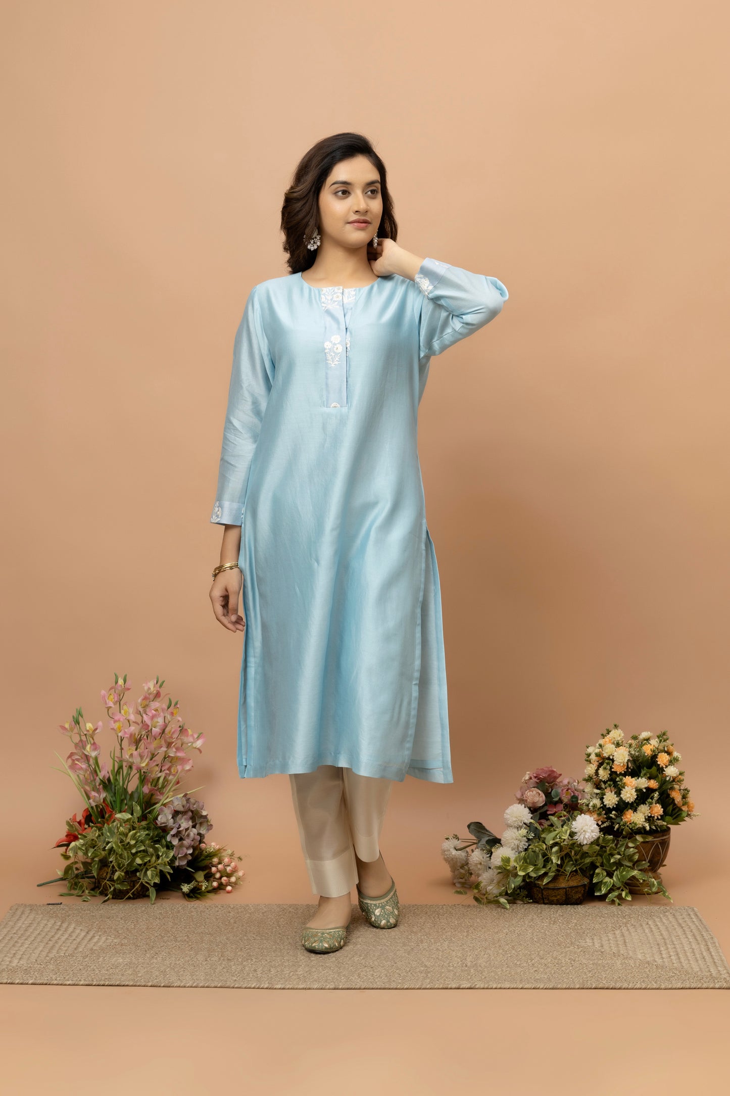 Rozanna Sky Blue Chanderi Kurta