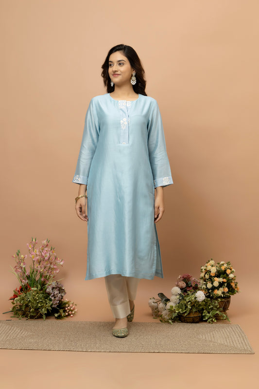 Rozanna Sky Blue Chanderi Kurta