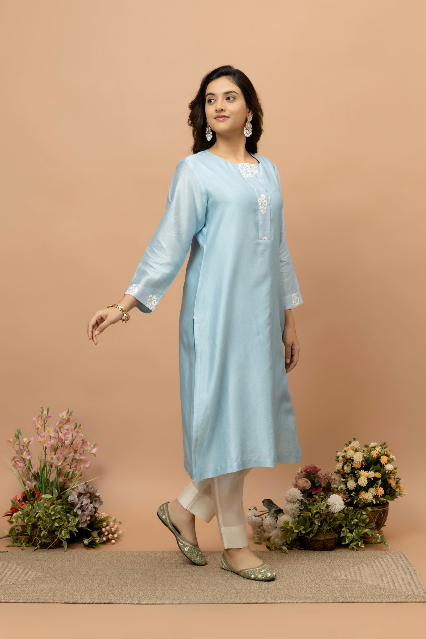 Rozanna Sky Blue Chanderi Kurta
