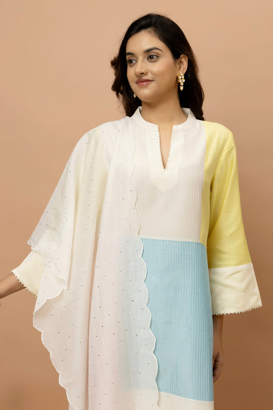 Rozanna Off White Mukaish Dupatta