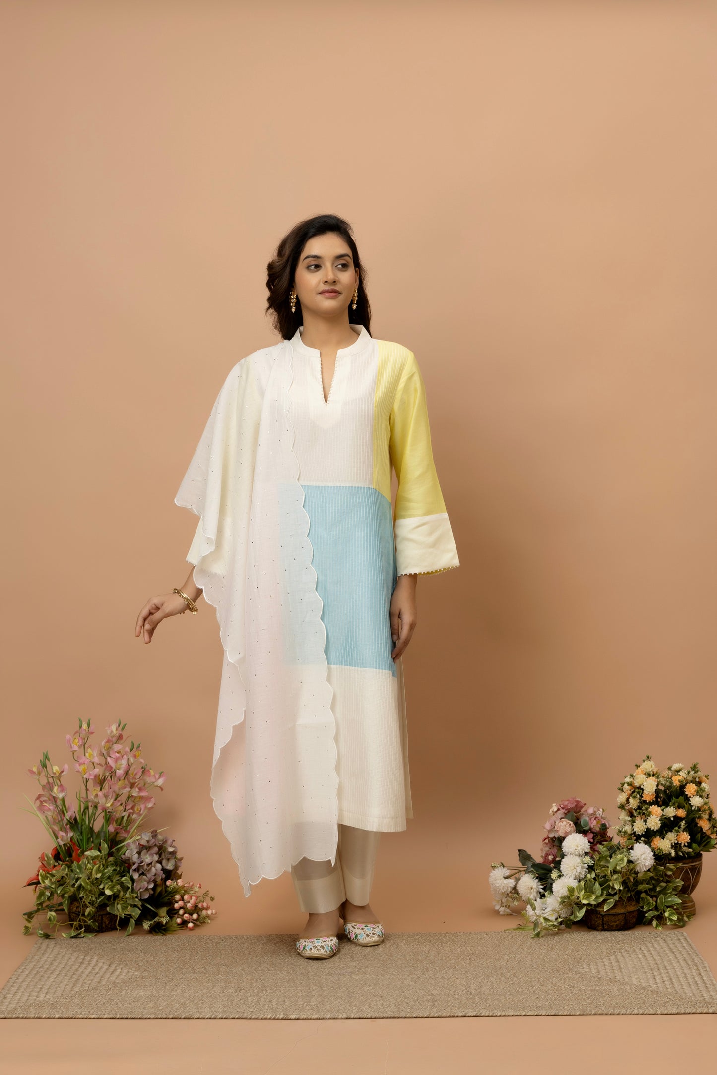 Rozanna Off White Mukaish Dupatta