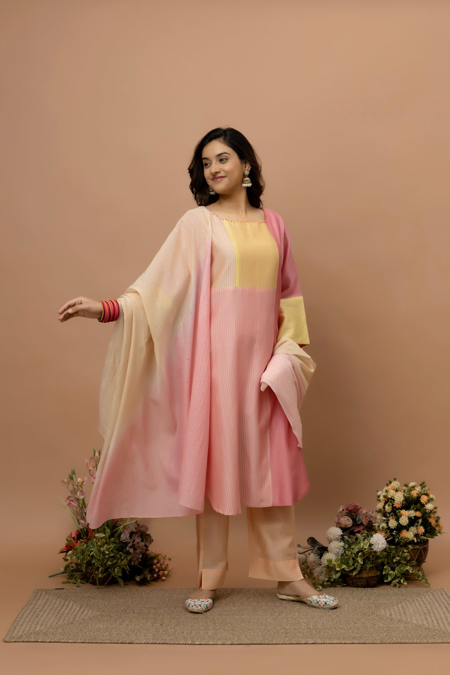 Rozanna Peach Shaded Mukaish Dupatta