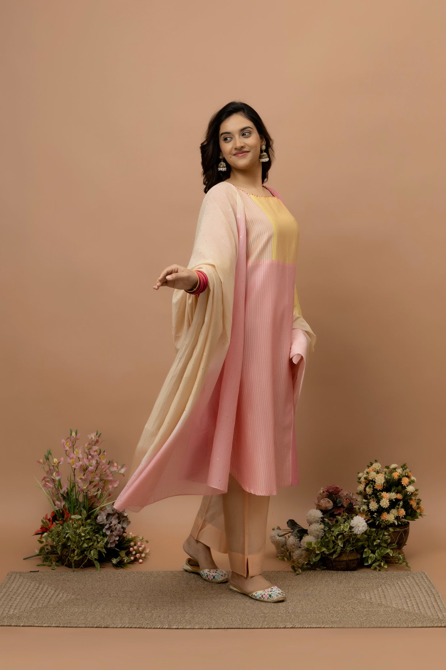 Rozanna Peach Shaded Mukaish Dupatta