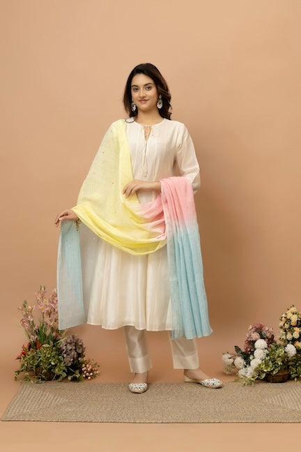 Rozanna Multi Coloured Shaded Mukaish Dupatta
