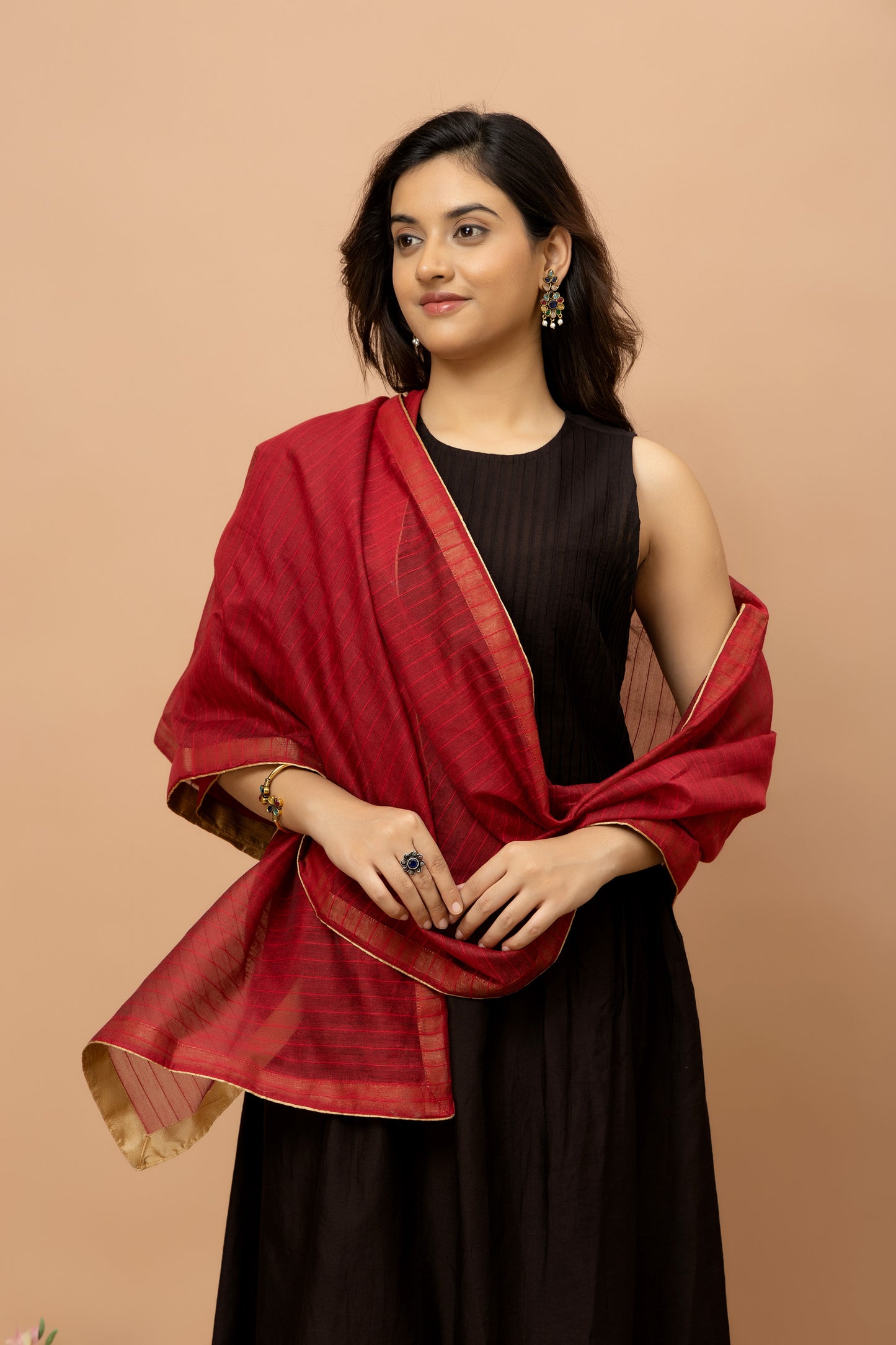 Rozanna Maroon Handloom Cotton Dupatta