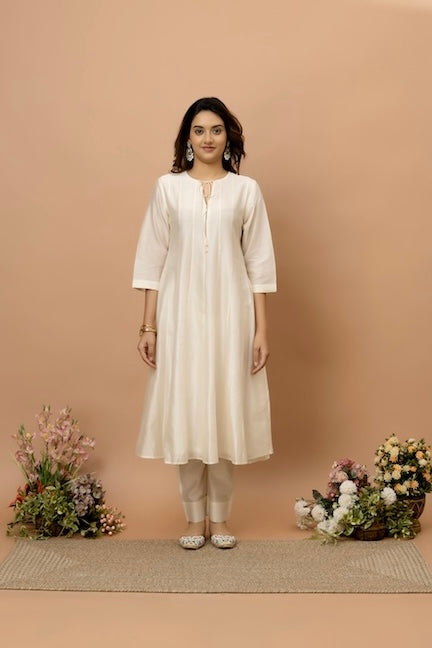 Rozanna Off White Chanderi Anarkali