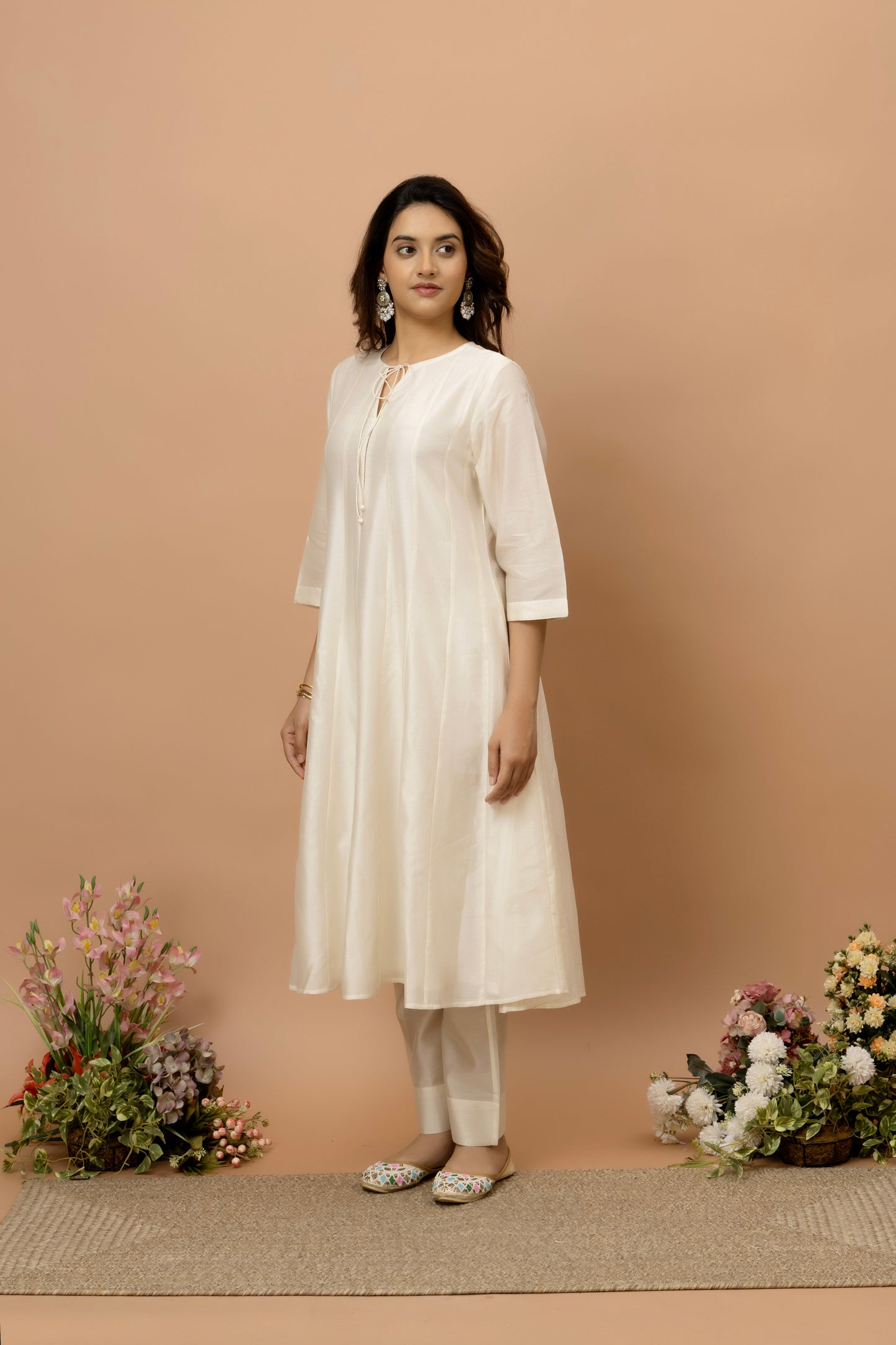 Rozanna Off White Chanderi Anarkali