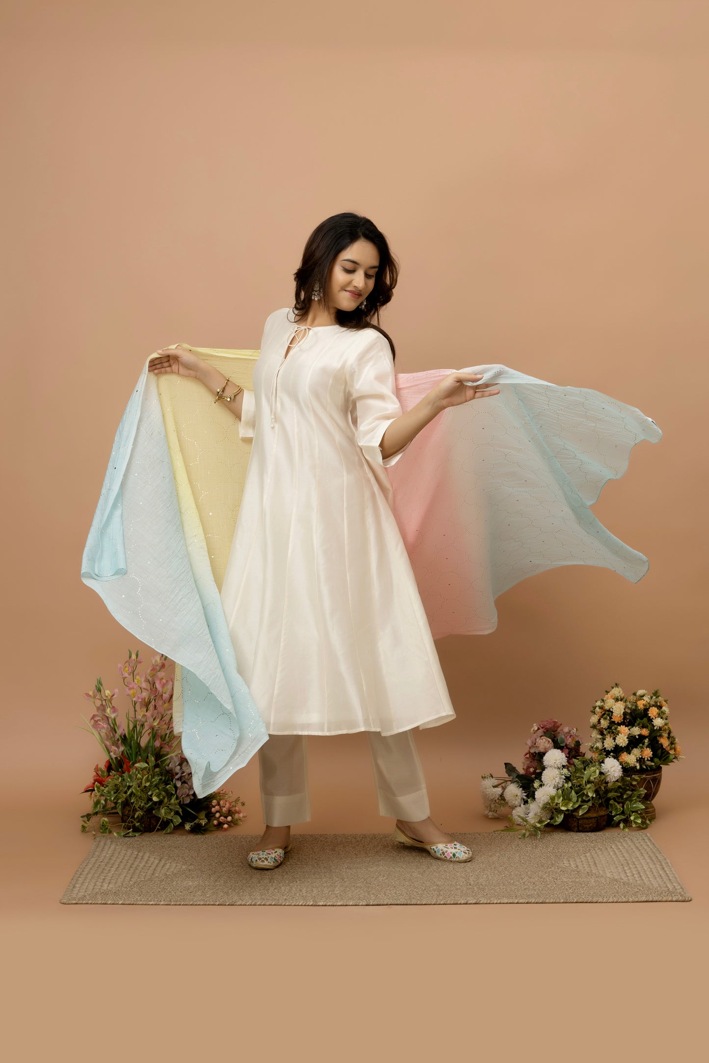 Rozanna Off White Chanderi Anarkali