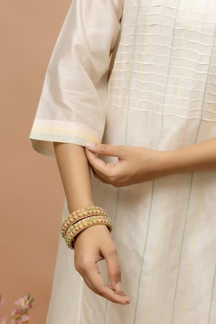 Rozanna Off White Textured Chanderi Kurta