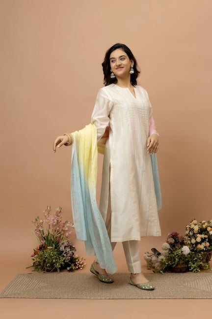 Rozanna Off White Textured Chanderi Kurta