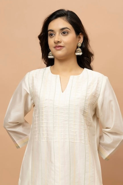Rozanna Off White Textured Chanderi Kurta