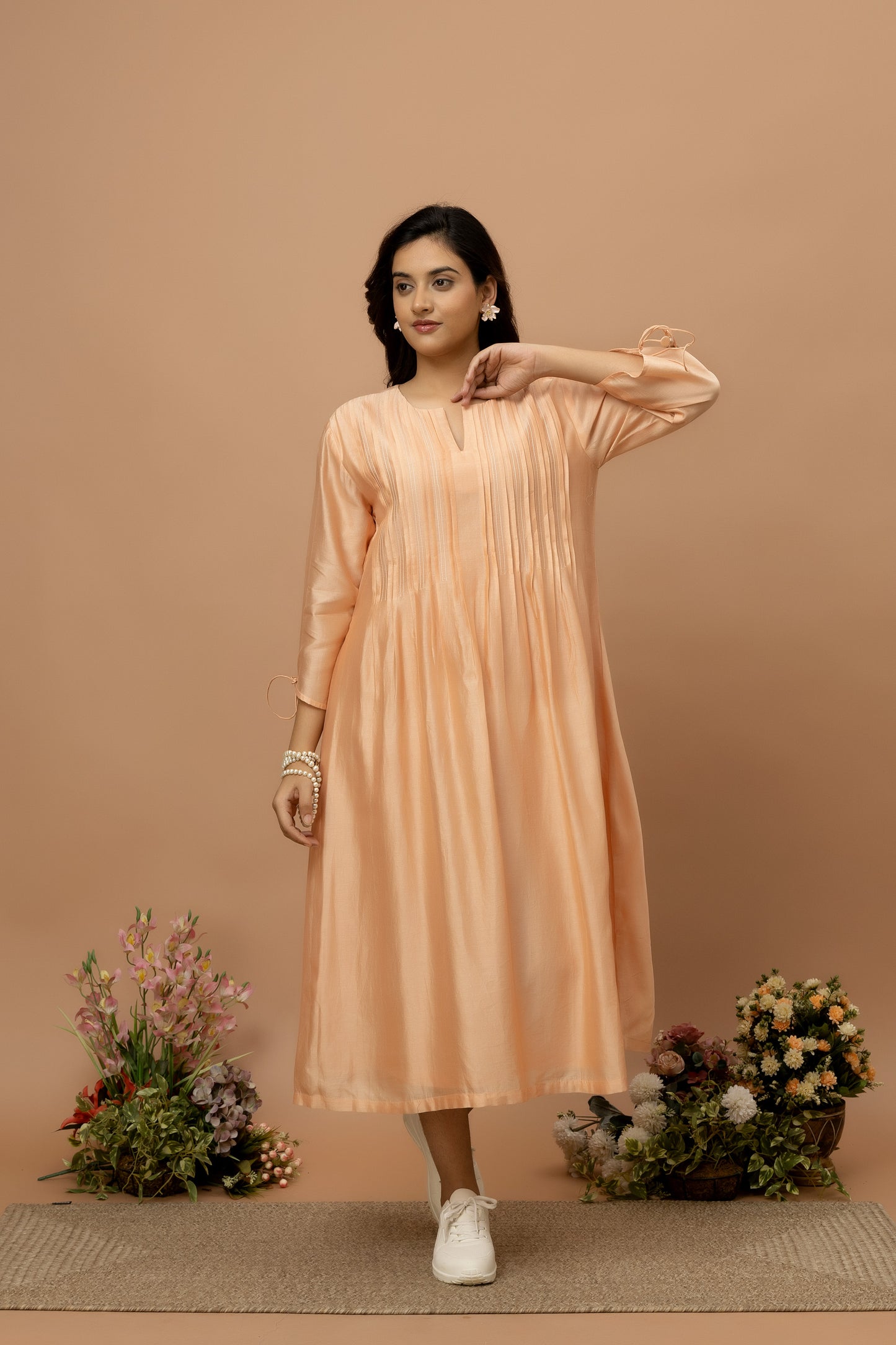 Rozanna Peach Box Pleat Dress