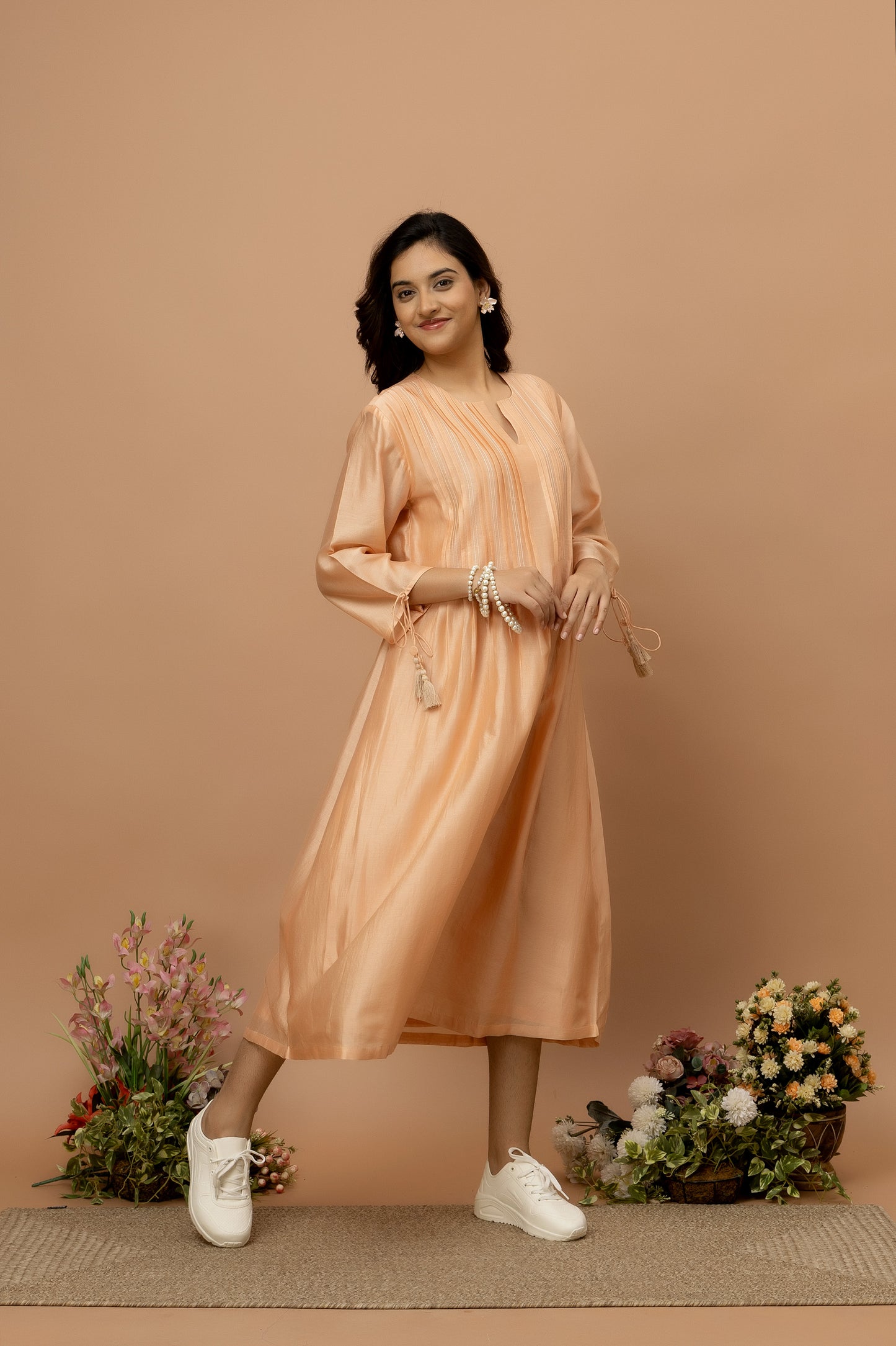 Rozanna Peach Box Pleat Dress
