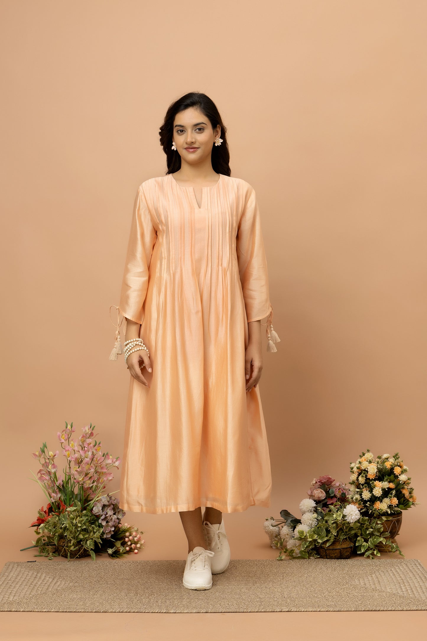 Rozanna Peach Box Pleat Dress