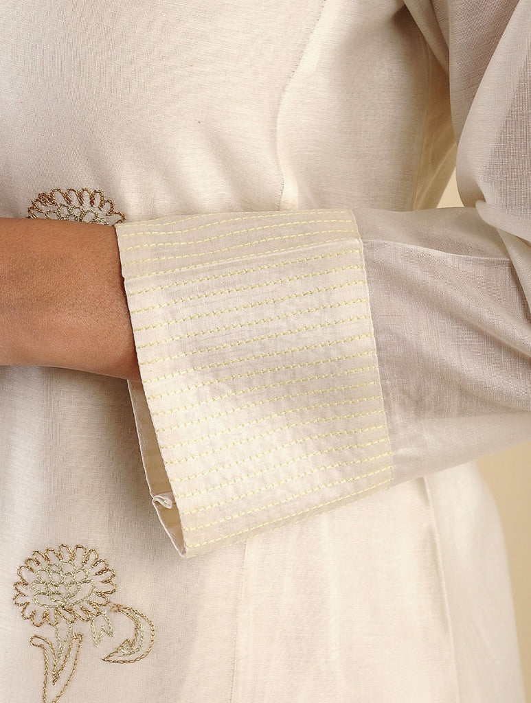 Lyrical Chanderi Off White Embroidered Kurta Set