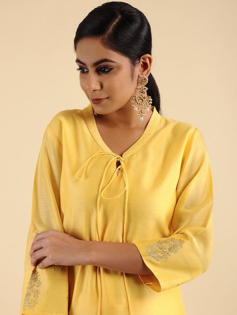 Lyrical Chanderi Yellow Embroidered Kurta Set