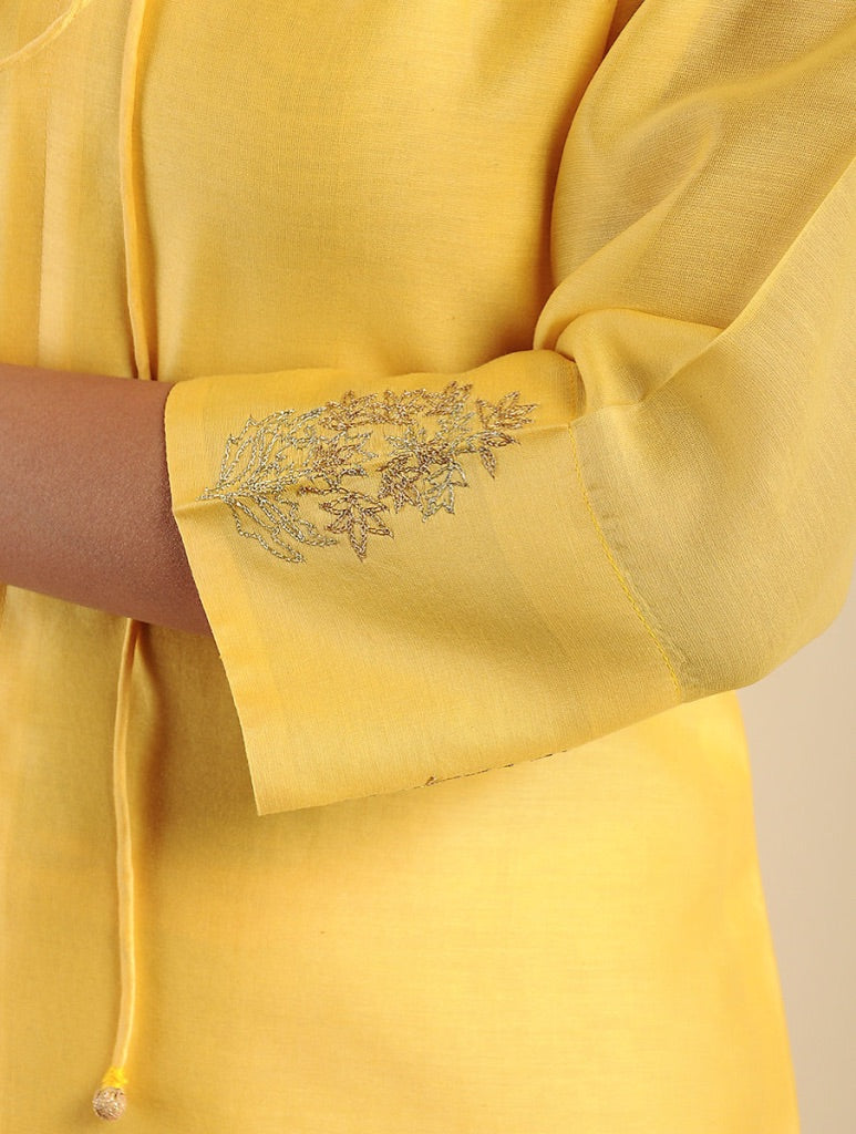 Lyrical Chanderi Yellow Embroidered Kurta Set
